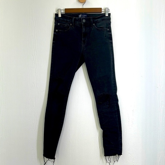 GAP - Y2K Black Stonewash Distressed Denim Jean Legging Size 4 - Picture 1 of 11